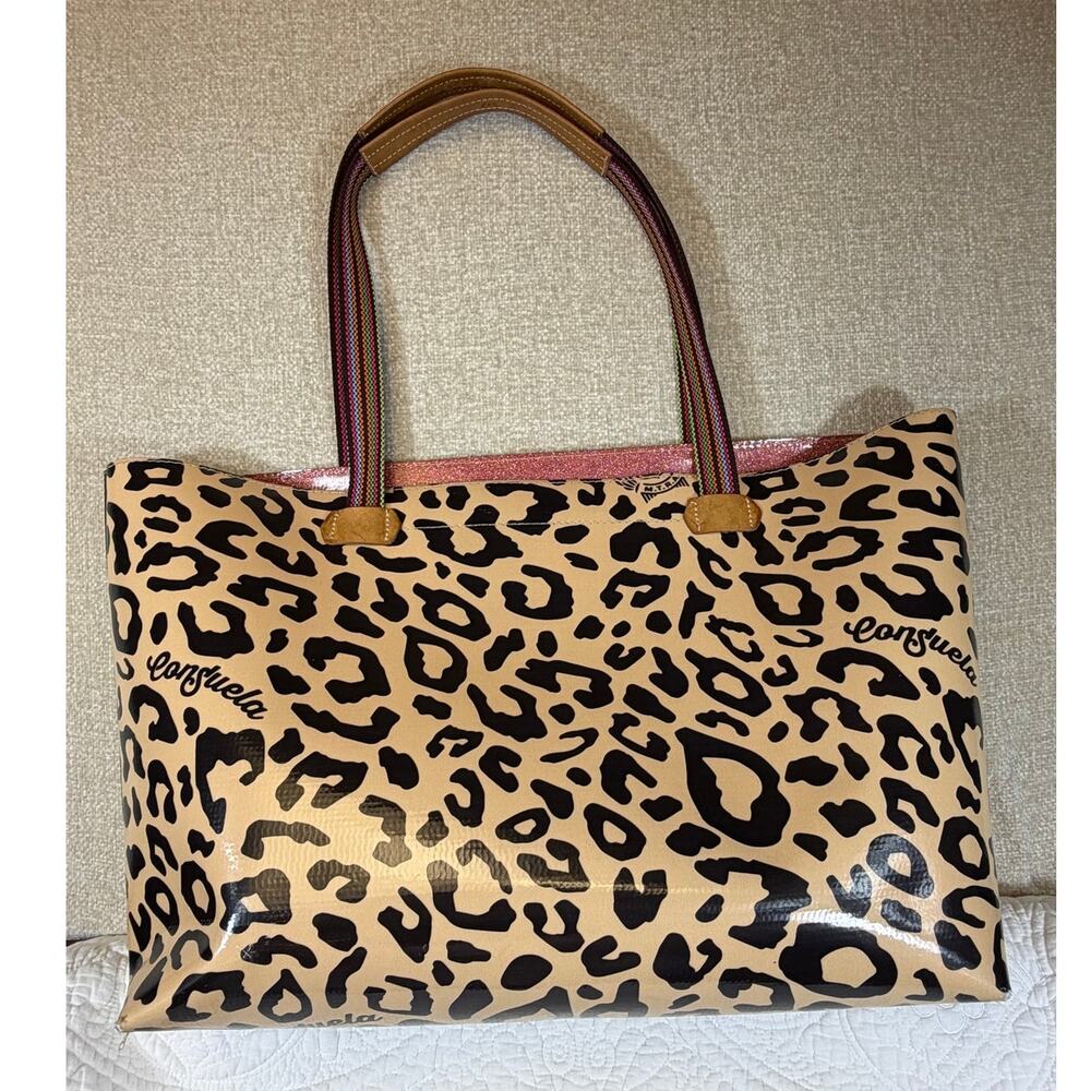 Consuela Women's Brown Bam Bam East West Tote Bag Leather Trim Designer Purse - Picture 2 of 16